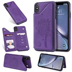 Luxury Tree and Cat Multifunction Magnetic Card Slots Stand Leather Phone Back Cover for iPhone XS Max (6.5 inch) - Purple