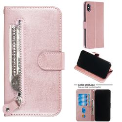 Retro Luxury Zipper Leather Phone Wallet Case for iPhone XS Max (6.5 inch) - Pink