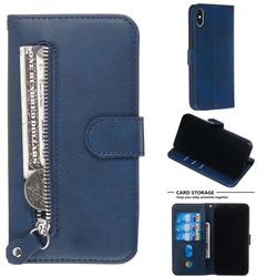 Retro Luxury Zipper Leather Phone Wallet Case for iPhone XS Max (6.5 inch) - Blue