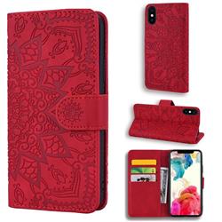 Retro Embossing Mandala Flower Leather Wallet Case for iPhone XS Max (6.5 inch) - Red