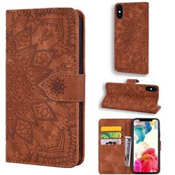 Retro Embossing Mandala Flower Leather Wallet Case for iPhone XS Max (6.5 inch) - Brown