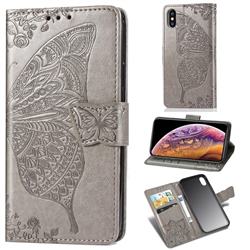 Embossing Mandala Flower Butterfly Leather Wallet Case for iPhone XS Max (6.5 inch) - Gray