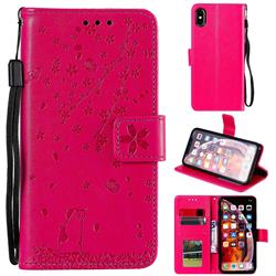 Embossing Cherry Blossom Cat Leather Wallet Case for iPhone XS Max (6.5 inch) - Rose