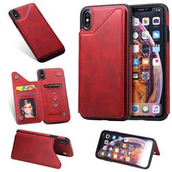 Luxury Multifunction Magnetic Card Slots Stand Calf Leather Phone Back Cover for iPhone XS Max (6.5 inch) - Red