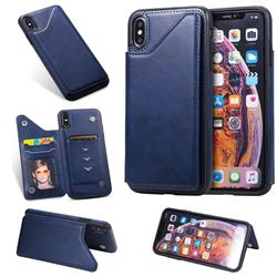 Luxury Multifunction Magnetic Card Slots Stand Calf Leather Phone Back Cover for iPhone XS Max (6.5 inch) - Blue