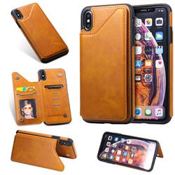 Luxury Multifunction Magnetic Card Slots Stand Calf Leather Phone Back Cover for iPhone XS Max (6.5 inch) - Brown