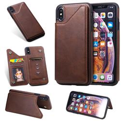 Luxury Multifunction Magnetic Card Slots Stand Calf Leather Phone Back Cover for iPhone XS Max (6.5 inch) - Coffee