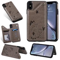 Luxury Bee and Cat Multifunction Magnetic Card Slots Stand Leather Back Cover for iPhone XS Max (6.5 inch) - Black