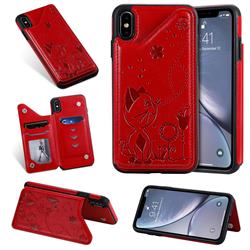 Luxury Bee and Cat Multifunction Magnetic Card Slots Stand Leather Back Cover for iPhone XS Max (6.5 inch) - Red