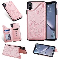 Luxury Bee and Cat Multifunction Magnetic Card Slots Stand Leather Back Cover for iPhone XS Max (6.5 inch) - Rose Gold