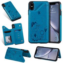 Luxury Bee and Cat Multifunction Magnetic Card Slots Stand Leather Back Cover for iPhone XS Max (6.5 inch) - Blue