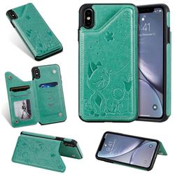Luxury Bee and Cat Multifunction Magnetic Card Slots Stand Leather Back Cover for iPhone XS Max (6.5 inch) - Green
