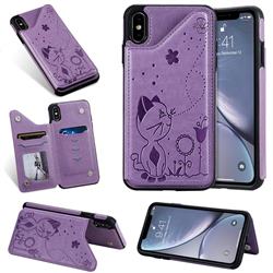 Luxury Bee and Cat Multifunction Magnetic Card Slots Stand Leather Back Cover for iPhone XS Max (6.5 inch) - Purple