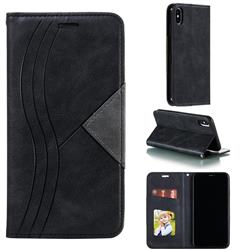 Retro S Streak Magnetic Leather Wallet Phone Case for iPhone XS Max (6.5 inch) - Black
