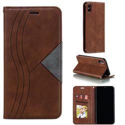 Retro S Streak Magnetic Leather Wallet Phone Case for iPhone XS Max (6.5 inch) - Brown