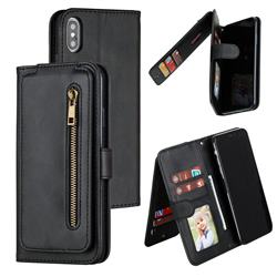 Multifunction 9 Cards Leather Zipper Wallet Phone Case for iPhone XS Max (6.5 inch) - Black