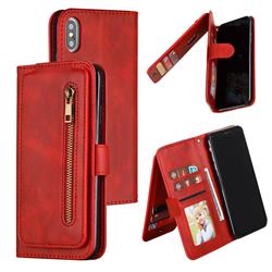 Multifunction 9 Cards Leather Zipper Wallet Phone Case for iPhone XS Max (6.5 inch) - Red