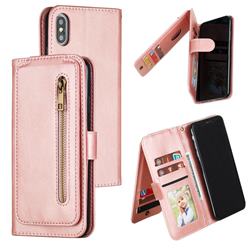 Multifunction 9 Cards Leather Zipper Wallet Phone Case for iPhone XS Max (6.5 inch) - Rose Gold