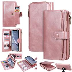 Retro Multifunction Zipper Magnetic Separable Leather Phone Case Cover for iPhone XS Max (6.5 inch) - Rose Gold