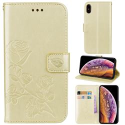 Embossing Rose Flower Leather Wallet Case for iPhone XS Max (6.5 inch) - Golden