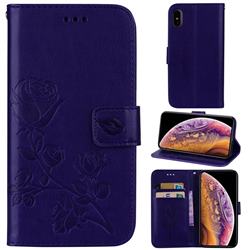 Embossing Rose Flower Leather Wallet Case for iPhone XS Max (6.5 inch) - Purple