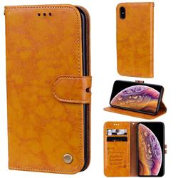 Luxury Retro Oil Wax PU Leather Wallet Phone Case for iPhone XS Max (6.5 inch) - Orange Yellow