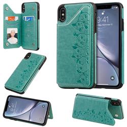 Yikatu Luxury Cute Cats Multifunction Magnetic Card Slots Stand Leather Back Cover for iPhone XS Max (6.5 inch) - Green