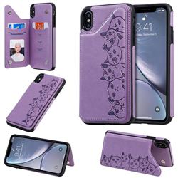 Yikatu Luxury Cute Cats Multifunction Magnetic Card Slots Stand Leather Back Cover for iPhone XS Max (6.5 inch) - Purple