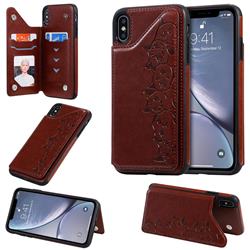Yikatu Luxury Cute Cats Multifunction Magnetic Card Slots Stand Leather Back Cover for iPhone XS Max (6.5 inch) - Brown