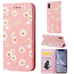 Ultra Slim Daisy Sparkle Glitter Powder Magnetic Leather Wallet Case for iPhone XS Max (6.5 inch) - Pink