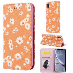 Ultra Slim Daisy Sparkle Glitter Powder Magnetic Leather Wallet Case for iPhone XS Max (6.5 inch) - Orange