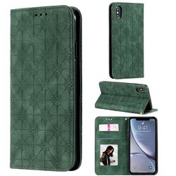 Intricate Embossing Four Leaf Clover Leather Wallet Case for iPhone XS Max (6.5 inch) - Blackish Green