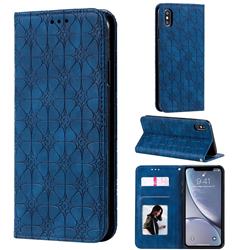 Intricate Embossing Four Leaf Clover Leather Wallet Case for iPhone XS Max (6.5 inch) - Dark Blue