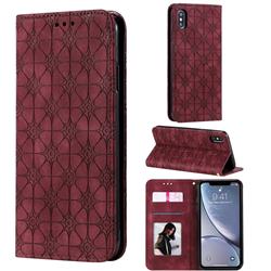 Intricate Embossing Four Leaf Clover Leather Wallet Case for iPhone XS Max (6.5 inch) - Claret