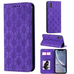 Intricate Embossing Four Leaf Clover Leather Wallet Case for iPhone XS Max (6.5 inch) - Purple