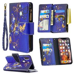 Purple Butterfly Binfen Color BF03 Retro Zipper Leather Wallet Phone Case for iPhone XS Max (6.5 inch)