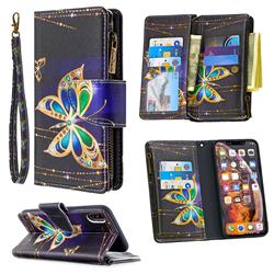 Golden Shining Butterfly Binfen Color BF03 Retro Zipper Leather Wallet Phone Case for iPhone XS Max (6.5 inch)
