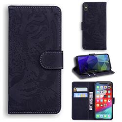Intricate Embossing Tiger Face Leather Wallet Case for iPhone XS Max (6.5 inch) - Black