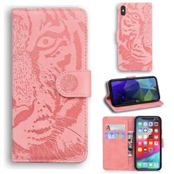 Intricate Embossing Tiger Face Leather Wallet Case for iPhone XS Max (6.5 inch) - Pink