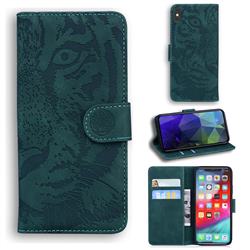 Intricate Embossing Tiger Face Leather Wallet Case for iPhone XS Max (6.5 inch) - Green