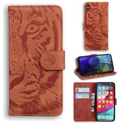 Intricate Embossing Tiger Face Leather Wallet Case for iPhone XS Max (6.5 inch) - Brown