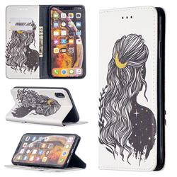 Girl with Long Hair Slim Magnetic Attraction Wallet Flip Cover for iPhone XS Max (6.5 inch)