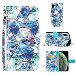 Green and Blue Stitching Color Marble Leather Wallet Case for iPhone XS Max (6.5 inch)