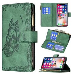 Binfen Color Imprint Vivid Butterfly Buckle Zipper Multi-function Leather Phone Wallet for iPhone XS Max (6.5 inch) - Green