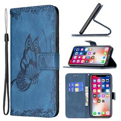 Binfen Color Imprint Vivid Butterfly Leather Wallet Case for iPhone XS Max (6.5 inch) - Blue