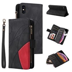 Luxury Two-color Stitching Multi-function Zipper Leather Wallet Case Cover for iPhone XS Max (6.5 inch) - Black
