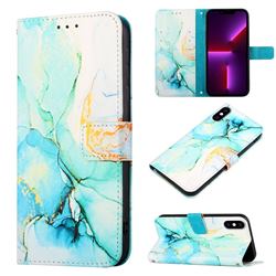 Green Illusion Marble Leather Wallet Protective Case for iPhone XS Max (6.5 inch)