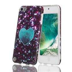 Glitter Green Heart Marble Clear Bumper Glossy Rubber Silicone Phone Case for iPod Touch 5 6