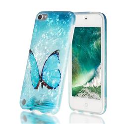 Sea Blue Butterfly Shell Pattern Clear Bumper Glossy Rubber Silicone Phone Case for iPod Touch 5 6