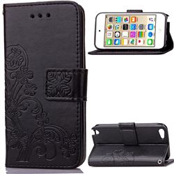 Embossing Imprint Four-Leaf Clover Leather Wallet Case for iPod touch iTouch 5 6 - Black